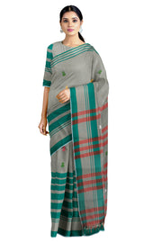 Matte Green Saree with Multi Colour Butis and Dark Green Striped Border