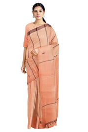 Orange Saree with Brown Stripes, Border and Butis