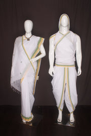 White Aahar Joda with Green and Yellow Border