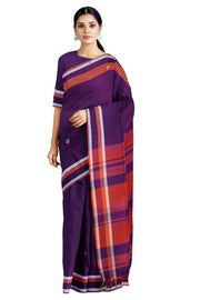 Violet Saree with Orange and White Border and Butis