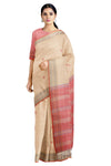 Beige Saree with Purple and Red Border