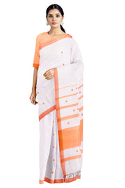 White Saree with Orange Border and Butis