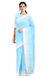 Sky Blue Saree with Butis and White Border