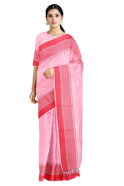 Pink Saree with Butis and Red Border