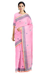 Pink Saree with Red, Yellow and White Border and Buti