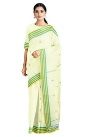 Light Yellow Saree with Butis and Lemon Yellow, Green Border