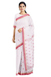 White Saree with Beige and Red Border and Butis