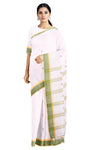 White Saree with Yellow and Green Border and Butis