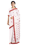 White Saree with Beige and Red Border and Butis