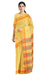 Yellow Saree with Blue and Orange Border and Butis