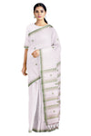 White Saree with Green Border and Butis