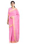 Taffy Pink Saree with Buti and Yellow Border