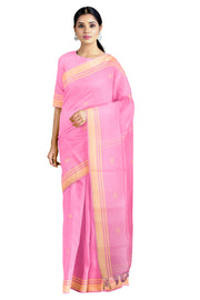 Taffy Pink Saree with Buti and Yellow Border