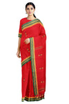 Red Saree with Buti and Yellow, Green Border