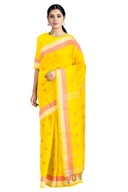 Yellow Saree with Golden and Pink Border and Butis