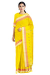 Yellow Saree with Peach and Chiffon Border and Linings and Green Butis