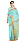 Cyan Saree with Yellow, Magenta and Orange Border and Butis