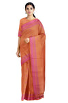 Orange Saree with Magenta Border and Butis