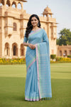 Blue Saree with Green and Pink Border