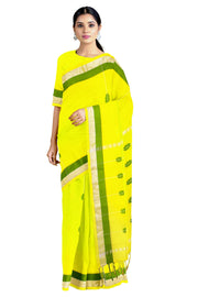 Yellow Saree with Silver and Green Border and Butis