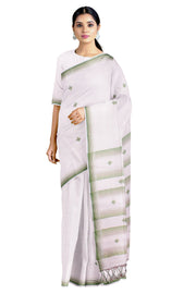 White Saree with Green Border and Butis