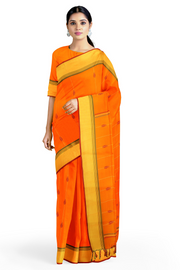 Orange Saree with Butis and Yellow Border
