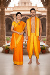Orange Couple Set with Green, Yellow and Red Border and Lined Butis
