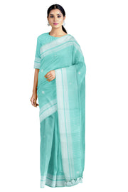 Cyan Saree with White Border and Butis