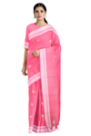 French Pink Saree with Butis and White Border