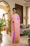 Pink Saree with Magenta and Yellow Border and Butis