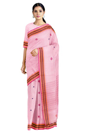 Pink Saree with Yellow, Magenta and Blue Border and Butis