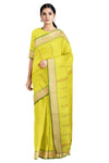Lemon Yellow Saree with Butis and Green, Cream Border