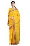 Sunrise Yellow Saree with Butis and Red, Black, Yellow, and Cream Border