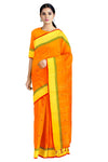 Orange Saree with Green, Yellow and Red Border and Lined Butis