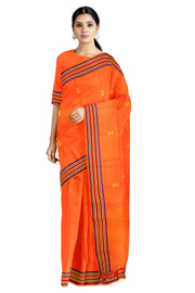 Orange Saree with Purple, Maroon and Yellow Border and Butis with Lines