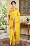 Lemon Yellow Saree with Butis and Red, Black and White Border