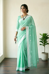 Green Saree with White Border and Butis