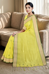 Lemon Yellow Saree with Buti and Green and Cream Border
