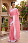Pink Saree with Buti and White Border