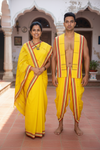 Yellow Couple Set with White, Red and Kombu Green Border and Lined Butis