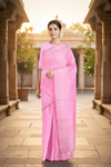 Baby Pink Saree with Buti and Pink Striped Border