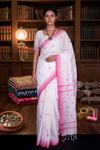 White Saree with Pink and Red Border and Butis