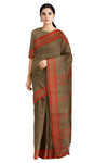 Brown Saree with Green and Red Border and Butis
