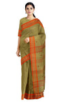 Olive Green Saree with Orange Border and Butis