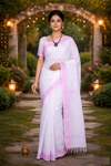 White Saree with Ultra Pink Border and Butis