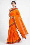 Orange Saree with Yellow, Green, Red Border and butis