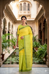 Yellow, Green Saree with Butis and Green Border