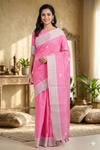 Pink Saree with Butis and Gray Border