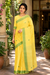 Turmeric Yellow saree with Green Border and Butis