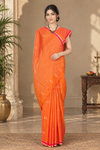 Orange Saree with White and Magenta Border and Butis